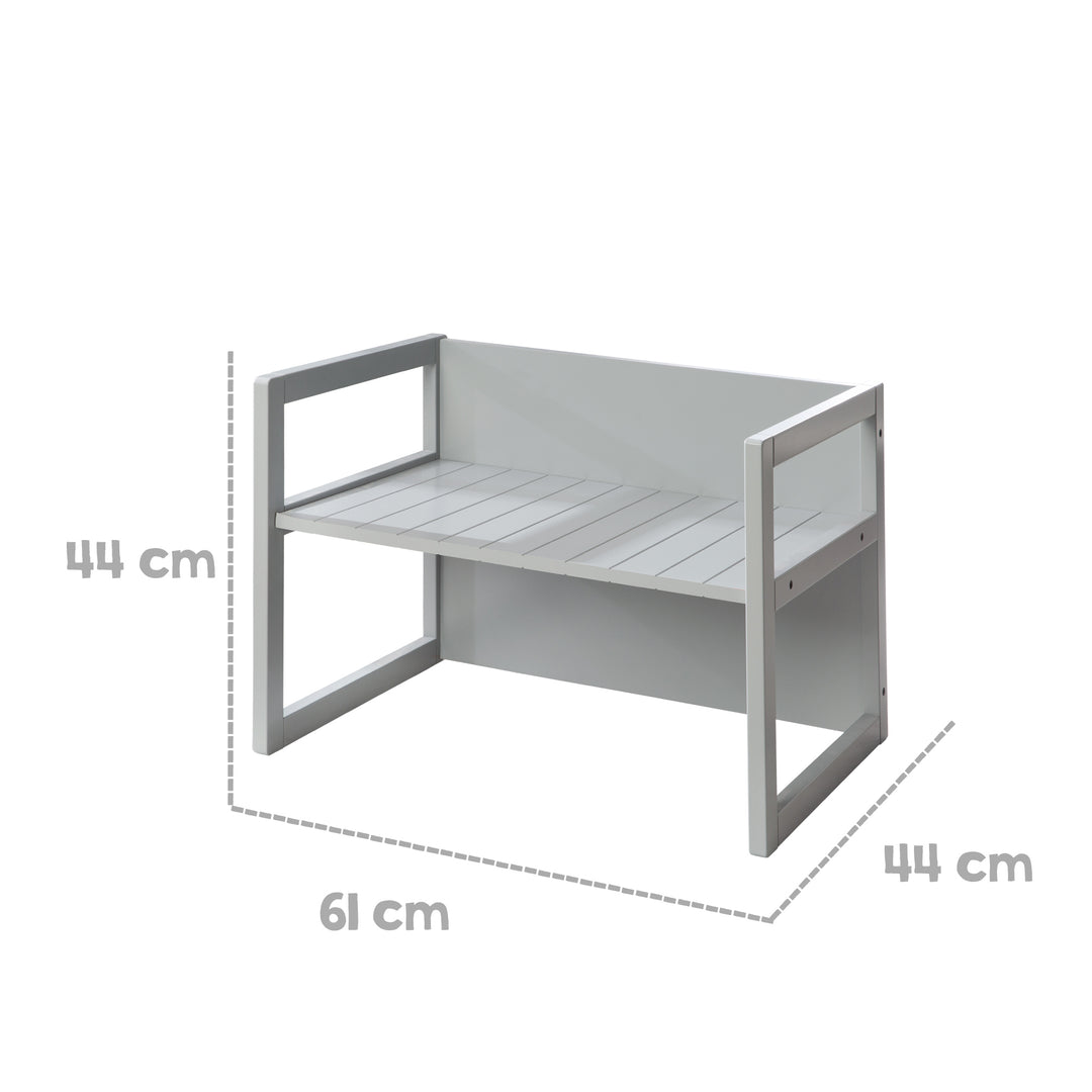 Set de mesa y sillas infantil de estilo rústico, taburete + mesa, giratorio asiento en gris – Infografía (8/11)