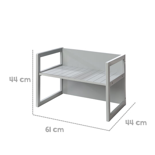 Set de mesa y sillas infantil de estilo rústico, taburete + mesa, giratorio asiento en gris – Infografía (8/11)
