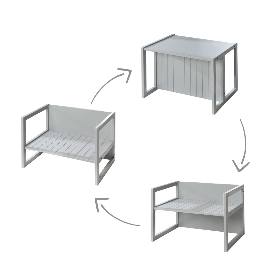 Set de mesa y sillas infantil de estilo rústico, taburete + mesa, giratorio asiento en gris – Infografía (9/11)