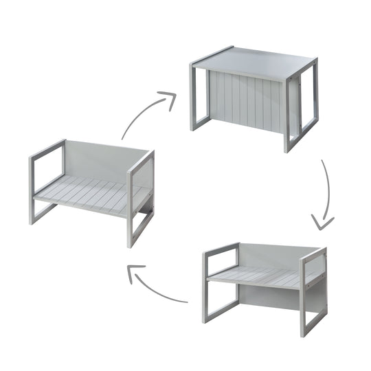 Set de mesa y sillas infantil de estilo rústico, taburete + mesa, giratorio asiento en gris – Infografía (9/11)