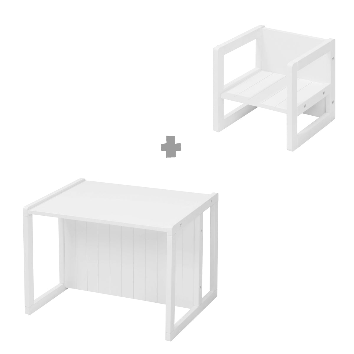 Ensemble table et chaises enfant de style maison de campagne, tabouret + table, pivotant assise en blanc – Détourage (1/14)