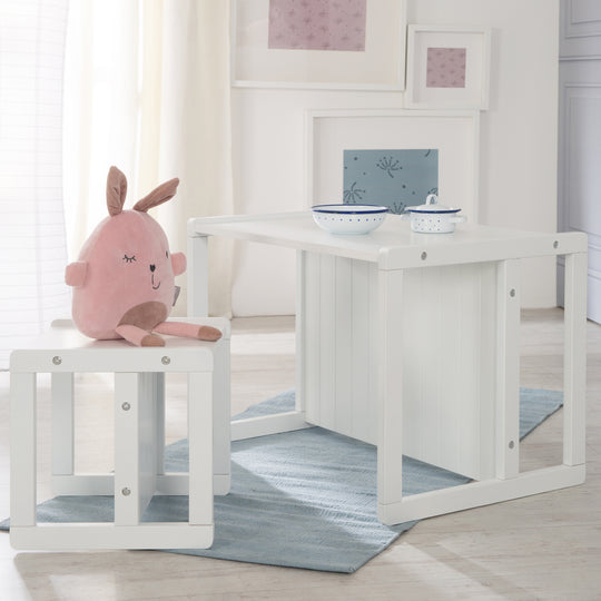 Set tavolo e sedie per bambini in stile country, sgabello + tavolo, girevole seduta in bianco – Foto d'ambiente (4/14)