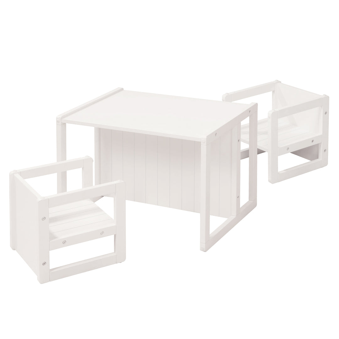 Set tavolo e sedie in stile country per bambini, 2 sgabello & una per tavolo umwandelbarer panca per bambini, bianco – Ritaglio (3/14)
