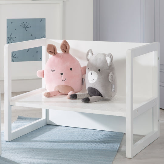Set tavolo e sedie in stile country per bambini, 2 sgabello & una per tavolo umwandelbarer panca per bambini, bianco – Foto d'ambiente (8/14)