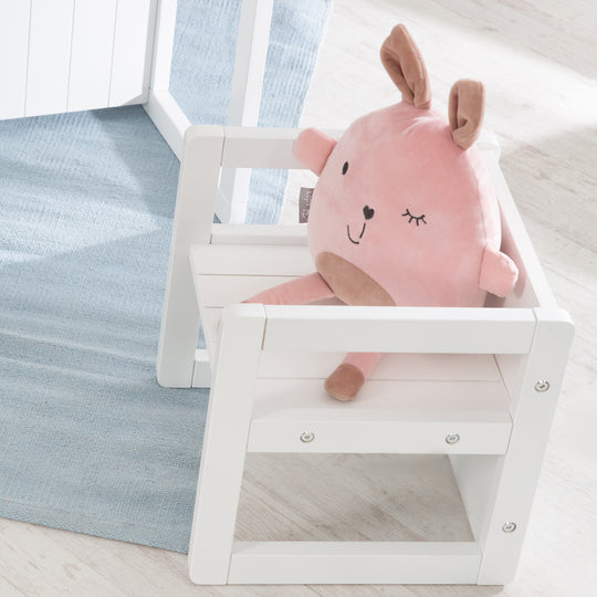 Set tavolo e sedie in stile country per bambini, 2 sgabello & una per tavolo umwandelbarer panca per bambini, bianco – Foto d'ambiente (10/14)