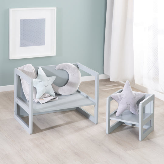 Set de mesa y sillas infantil 3in1- taburete reversible & mesa - A banco infantil convertible - Taupe – Foto ambientada (6/19)