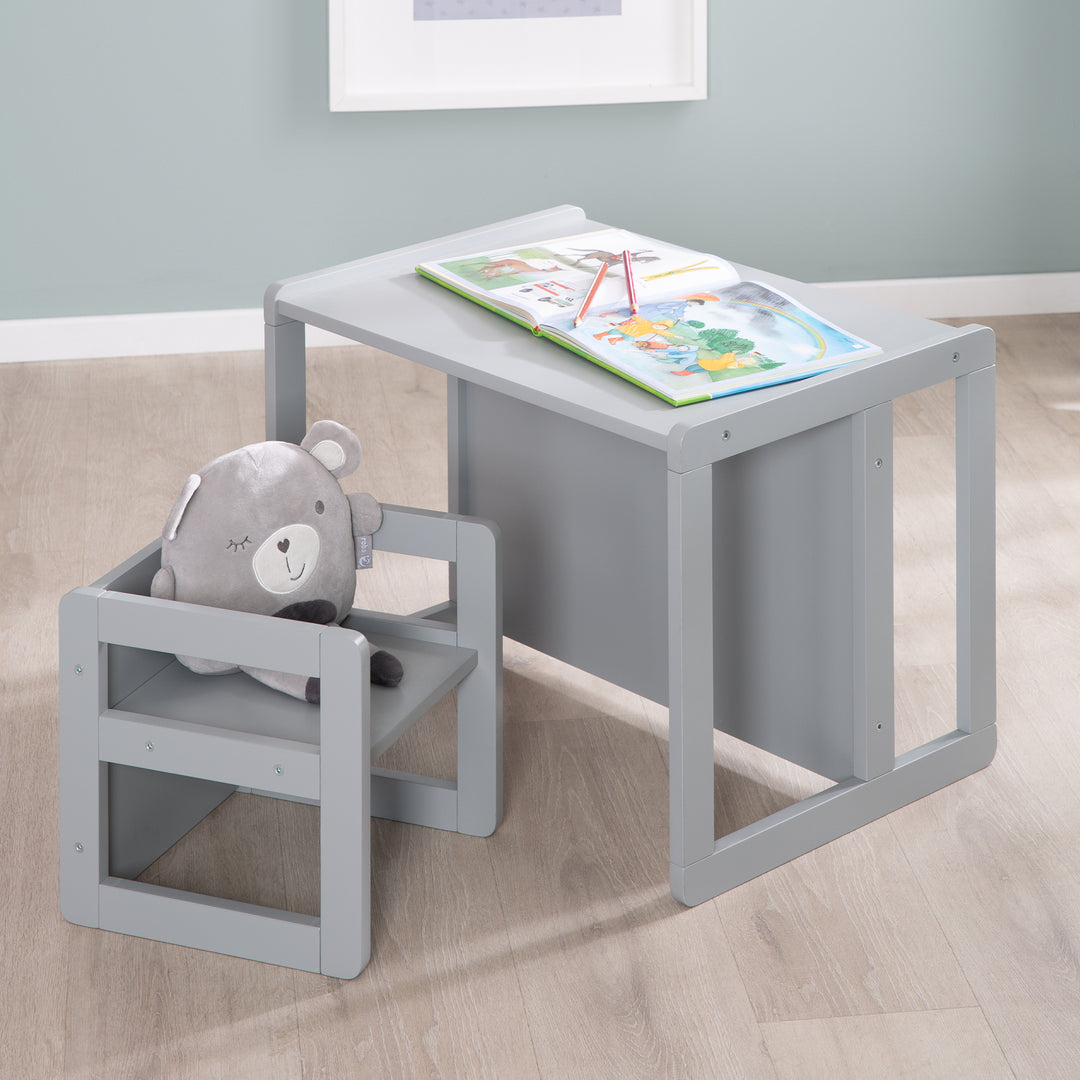 Set de mesa y sillas infantil 3in1- taburete reversible & mesa - A banco infantil convertible - Taupe – Foto ambientada (10/19)