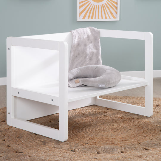 Set tavolo e sedie per bambini 3in1 - Sgabello reversibile & tavolo - A panca per bambini trasformabile - Bianco – Foto d'ambiente (12/17)