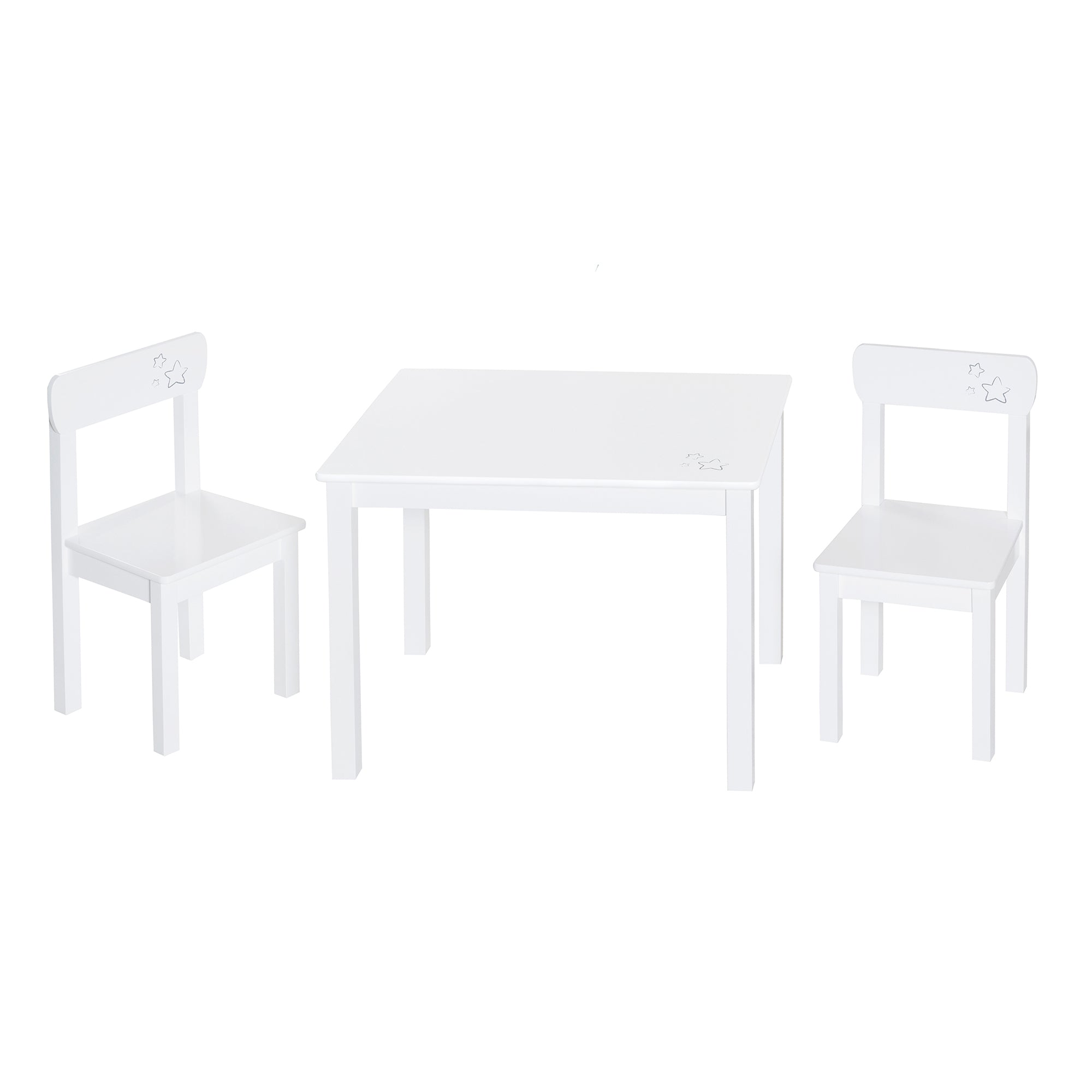 Set de mesa y sillas infantil 'Little Stars', 2 sillas infantiles & 1 mesa, madera, blanco lacado, con estrella – Recorte (1/8)