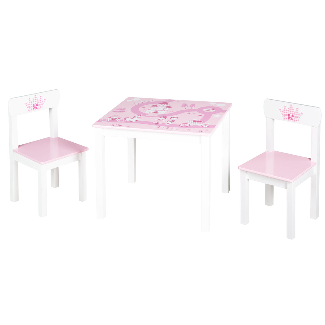 Kindersitzgruppe 'Krone', 2 Kinderstühlen & 1 Tisch, mit Prinzessin/Schloß/Einhorn, rosa – Freisteller (1/7)