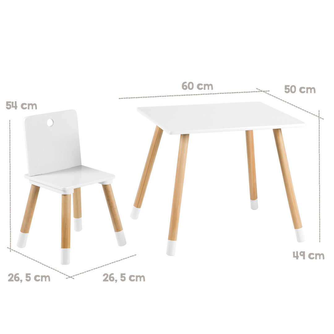 Set tavolo e sedie per bambini, mobili per bambini set in 2 sedie per bambini & 1 tavolo, legno, bianco laccato – Infografica (3/6)