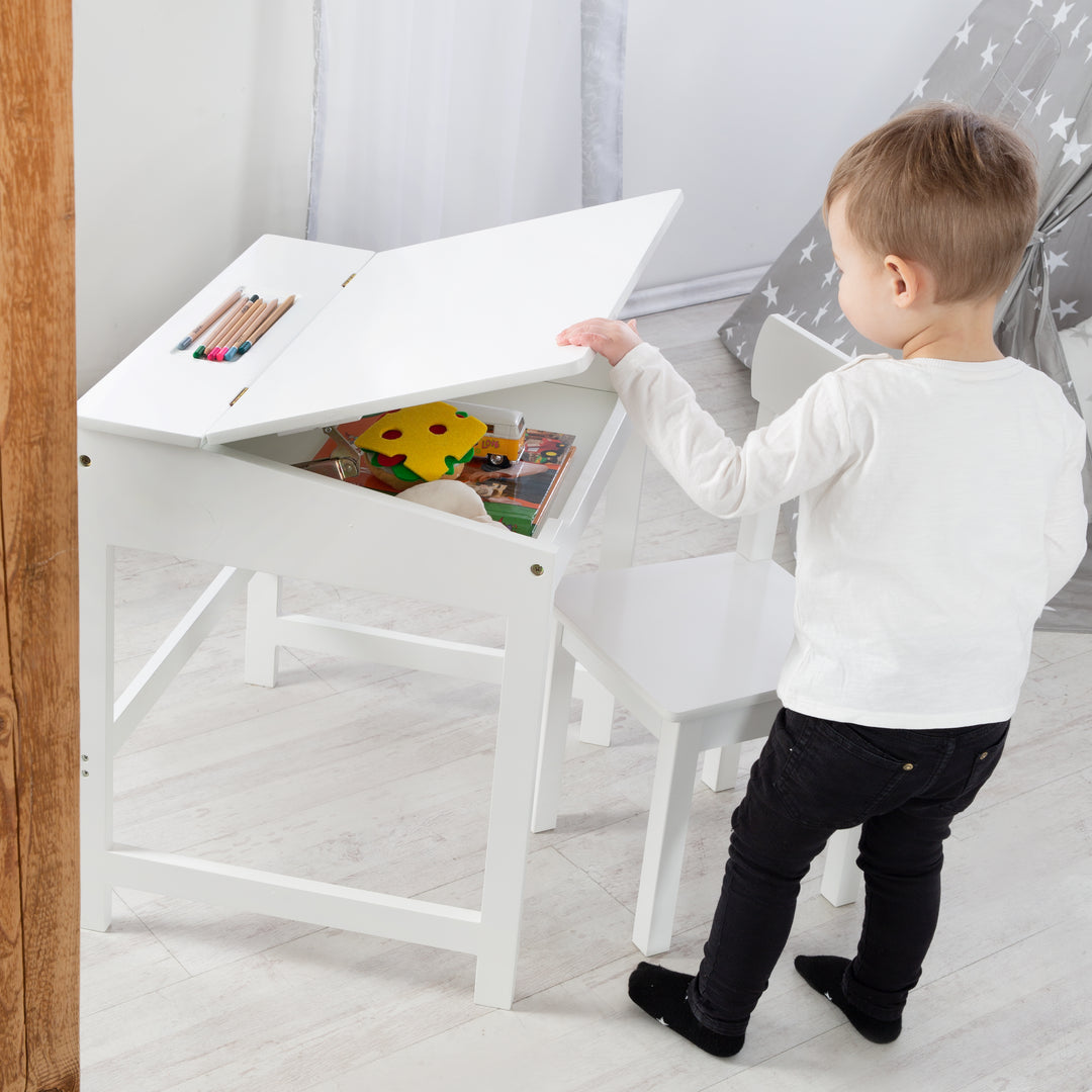 Pupitre escolar con silla, abatible tablero de mesa con bisagras amortiguadas, ranurado ranuras de almacenaje – Foto del producto (8/14)