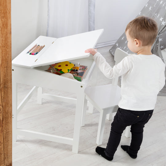 Pupitre escolar con silla, abatible tablero de mesa con bisagras amortiguadas, ranurado ranuras de almacenaje – Foto del producto (8/14)