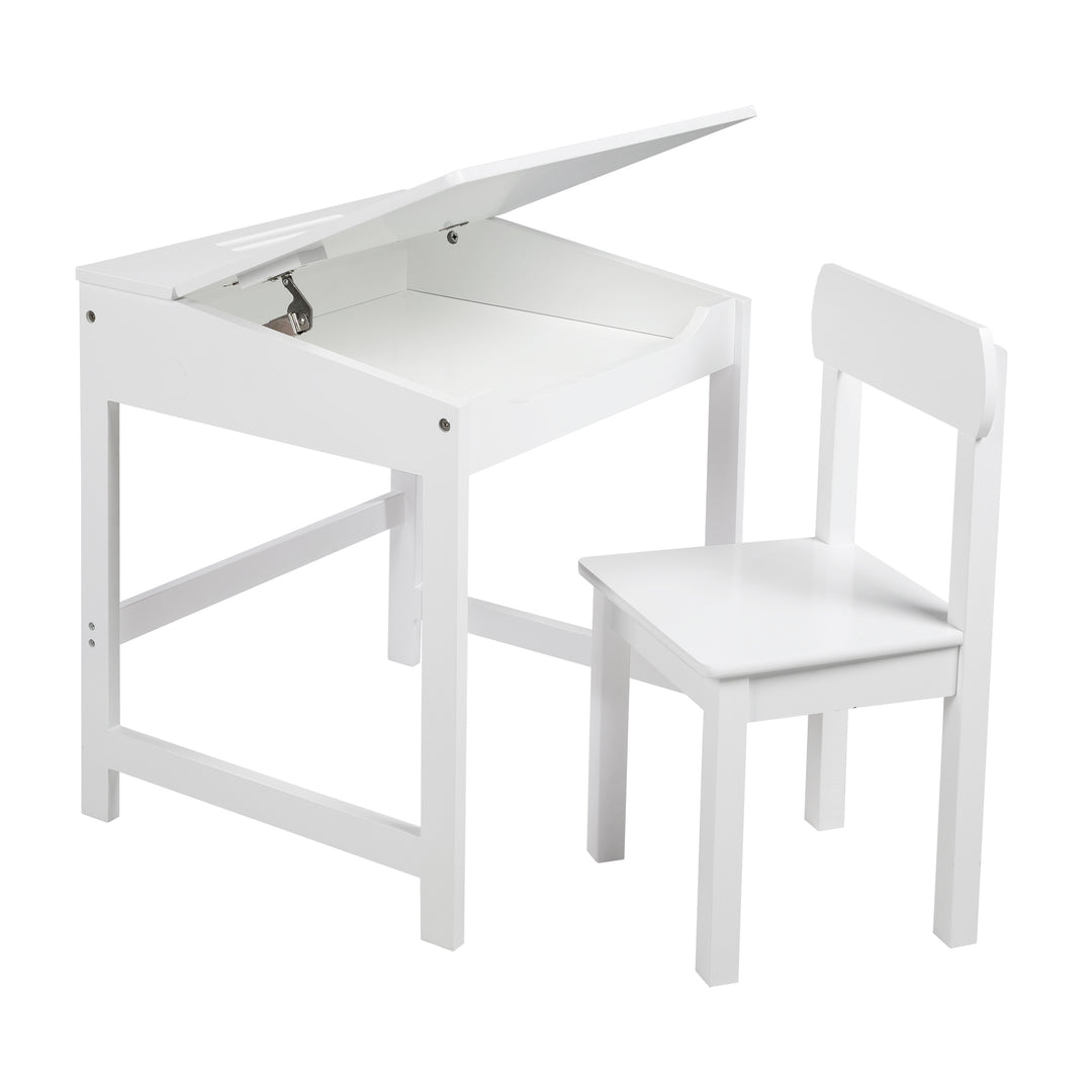 Pupitre escolar con silla, abatible tablero de mesa con bisagras amortiguadas, ranurado ranuras de almacenaje – Recorte (6/14)