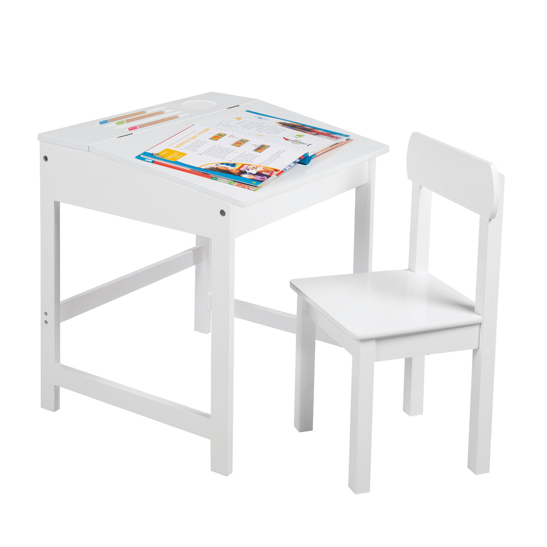 Pupitre escolar con silla, abatible tablero de mesa con bisagras amortiguadas, ranurado ranuras de almacenaje – Recorte (5/14)