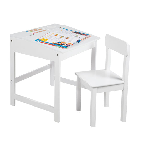 Pupitre escolar con silla, abatible tablero de mesa con bisagras amortiguadas, ranurado ranuras de almacenaje – Recorte (5/14)
