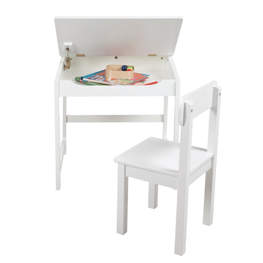 Pupitre escolar con silla, abatible tablero de mesa con bisagras amortiguadas, ranurado ranuras de almacenaje – Recorte (7/14)
