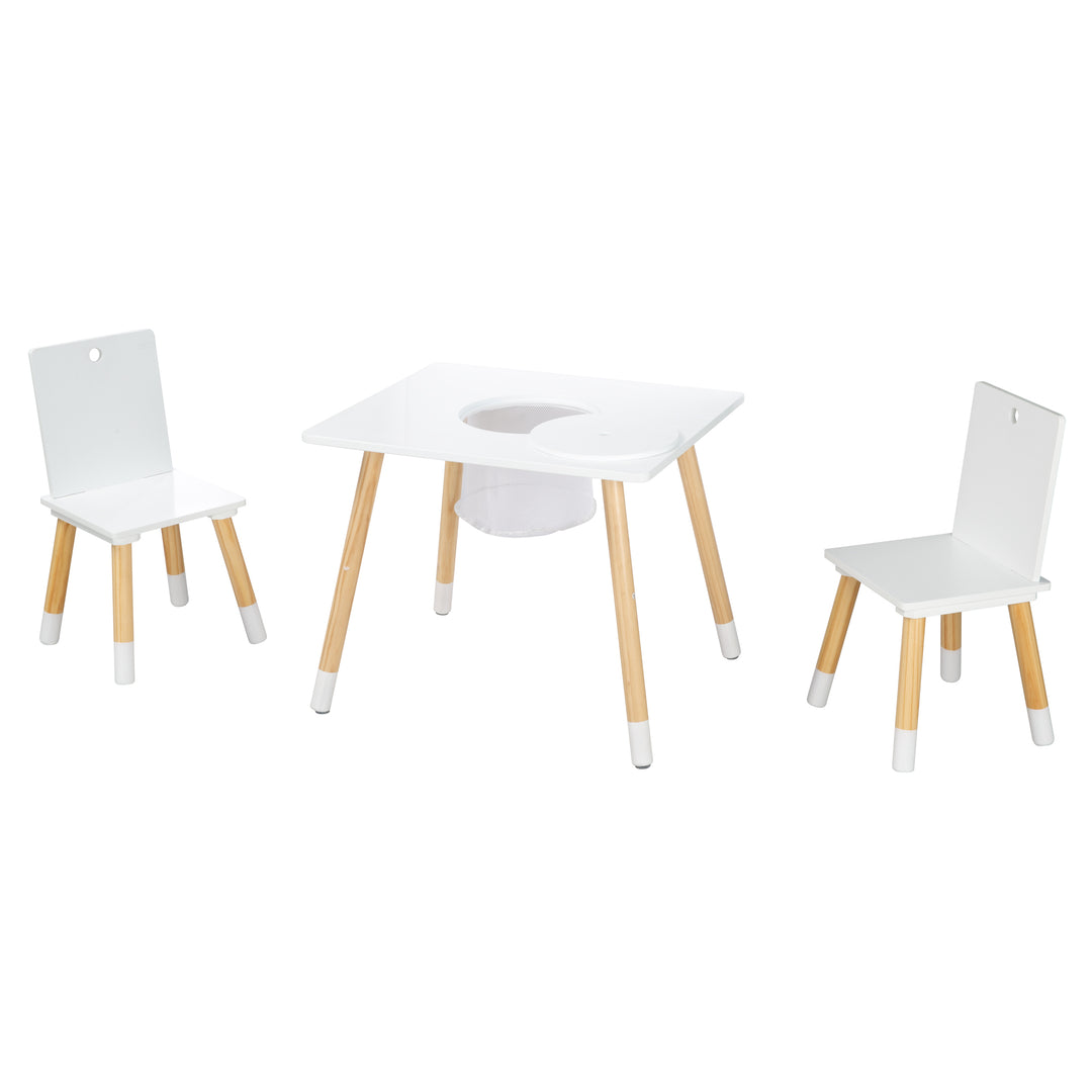 Set de mesa y sillas infantil, set de sillas & mesa, madera blanco lacado, incl. red de almacenaje – Recorte (5/8)