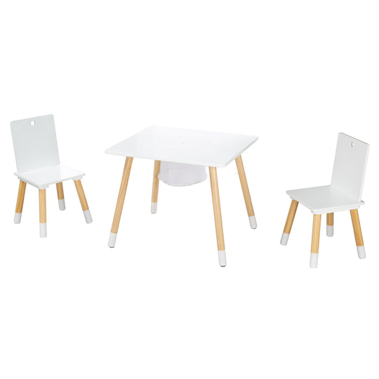 Set de mesa y sillas infantil, set de sillas & mesa, madera blanco lacado, incl. red de almacenaje – Recorte (1/8)