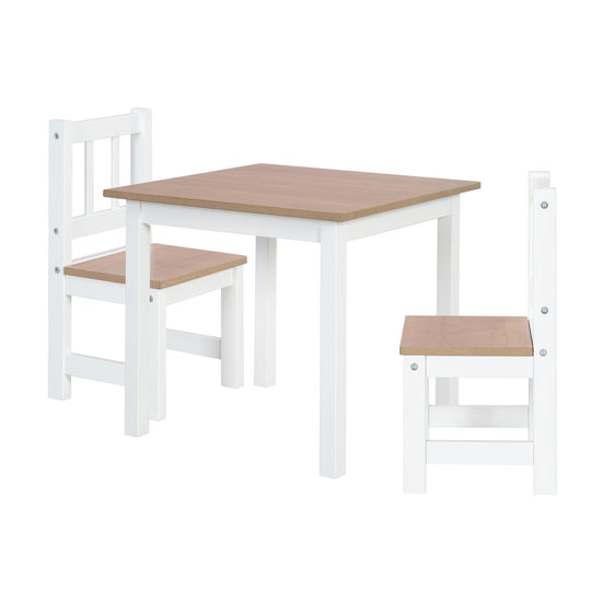 Set de mesa y sillas infantil 'Woody' - 2 Sillas & 1 mesa - Blanco lacado - Decorado en madera – Recorte (1/20)