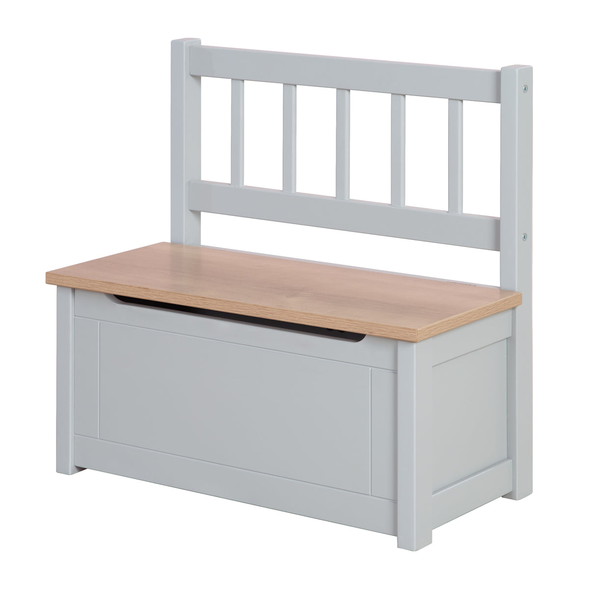 Panca contenitore per bambini 'Woody' - Baule portagiochi in legno naturale/talpa - Incl. deckelbremse – Ritaglio (1/15)