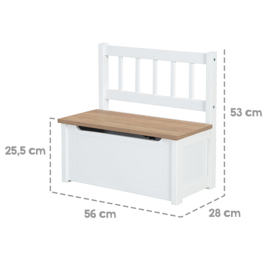Children's Storage Bench 'Woody' - Toy Chest in Wood Natural/White - Incl. Deckelbremse – Infographic (10/12)