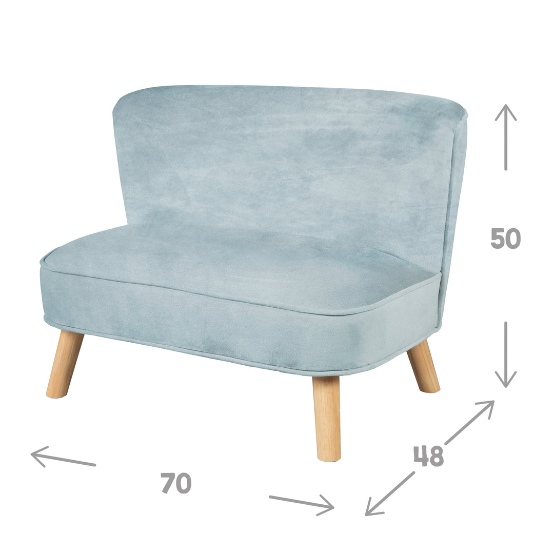 Kindersofa 'Lil Sofa' - Bequeme Kindercouch mit Holzfüßen - Samtstoff hellblau – Infografik (5/10)