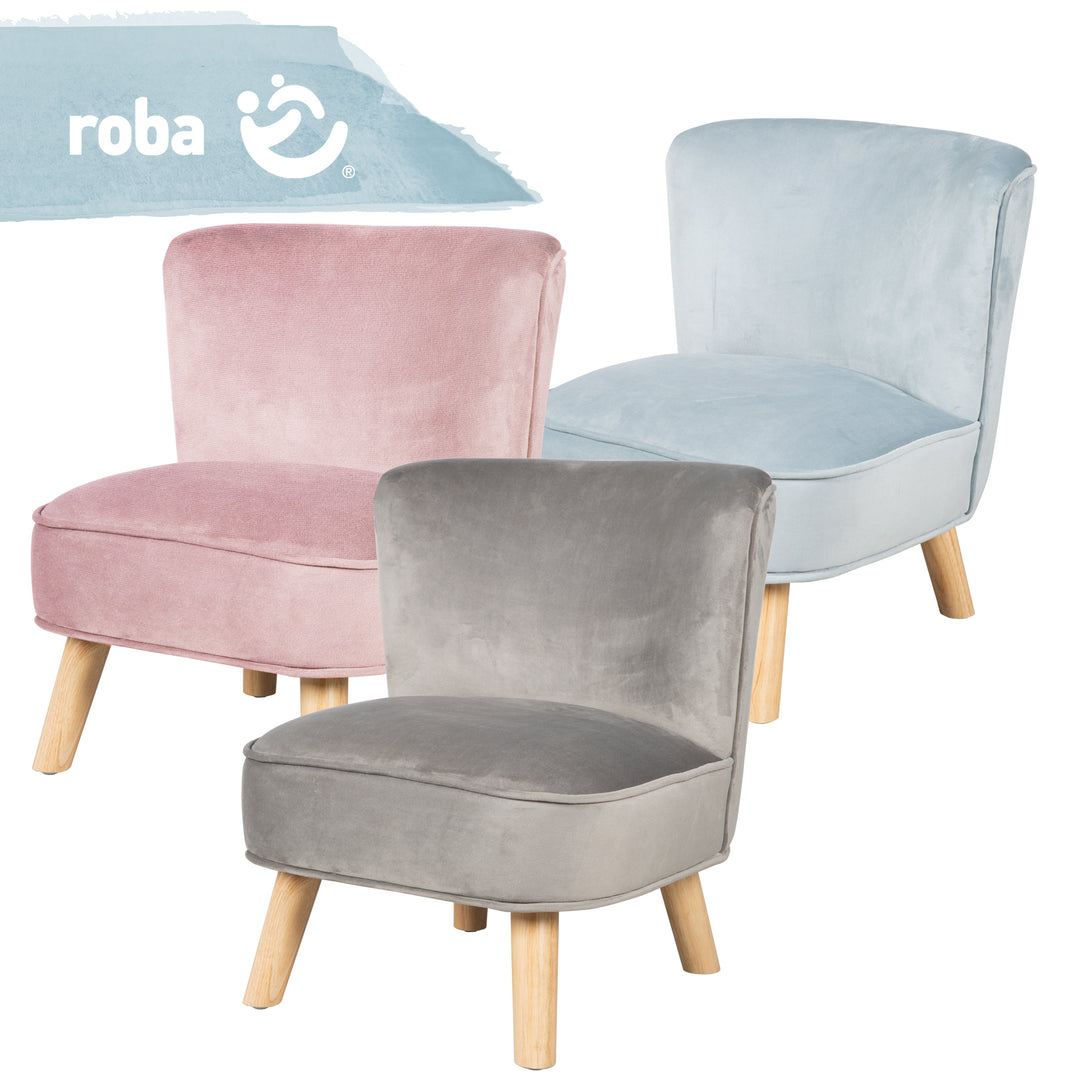Kindersessel 'Lil Sofa', bequemer Sessel mit stabilen Holzfüßen und grauem Samtstoff – Produktbild (10/11)
