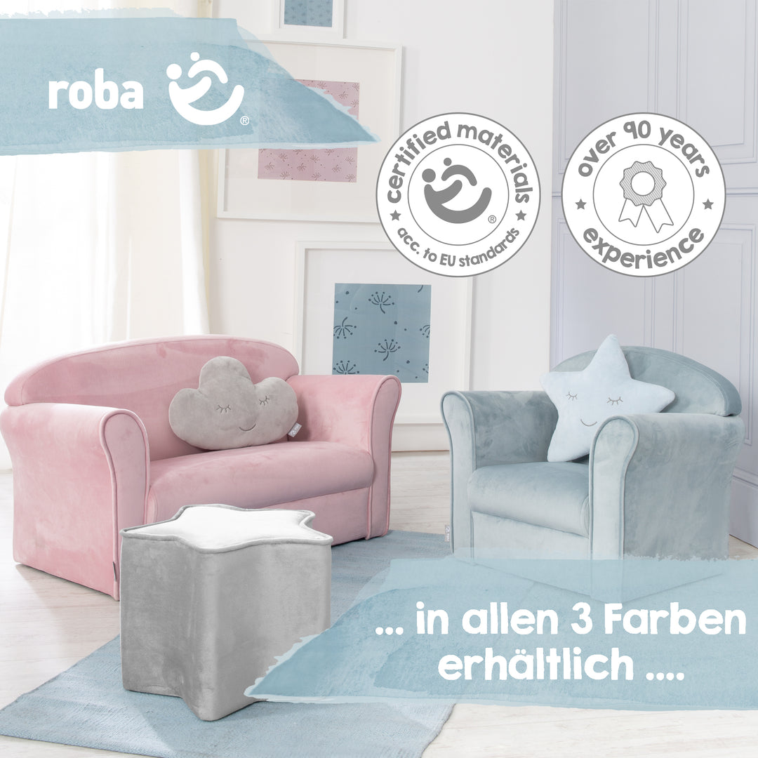 Children's Armchair 'Lil Sofa' with Armrests, Comfortable Mini Armchair with Silver Grey Velvet Fabric Covered – Infographic (6/9)