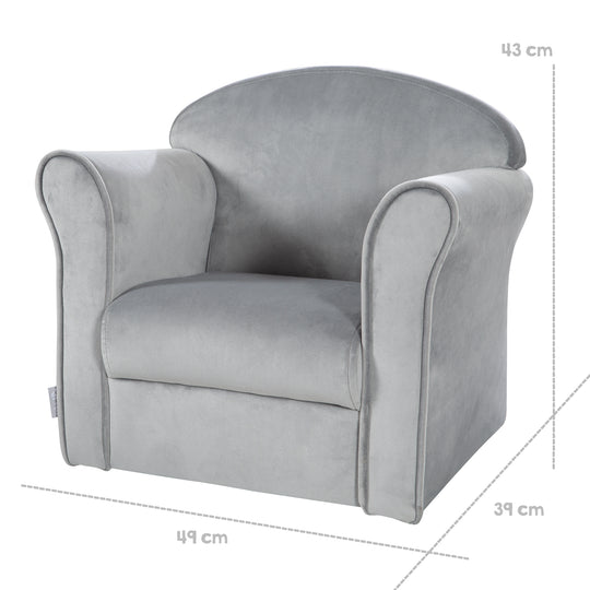 Children's Armchair 'Lil Sofa' with Armrests, Comfortable Mini Armchair with Silver Grey Velvet Fabric Covered – Infographic (5/9)