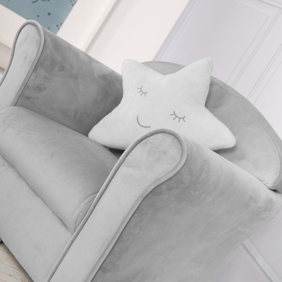 Children's Armchair 'Lil Sofa' with Armrests, Comfortable Mini Armchair with Silver Grey Velvet Fabric Covered – Lifestyle Image (2/9)