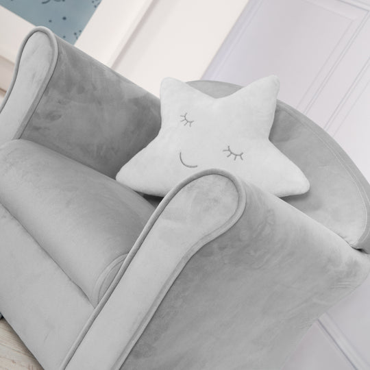 Children's Armchair 'Lil Sofa' with Armrests, Comfortable Mini Armchair with Silver Grey Velvet Fabric Covered – Lifestyle Image (2/9)