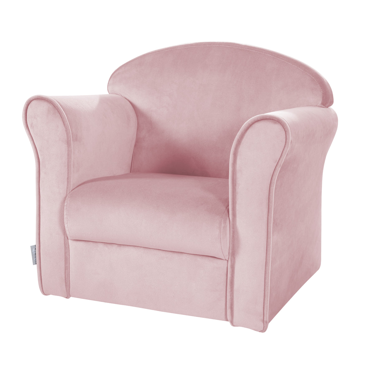 Kindersessel 'Lil Sofa' mit Armlehnen, bequemer Minisessel mit rosa Samtstoff bezogen – Freisteller (1/10)