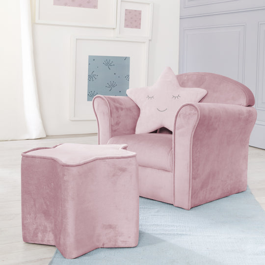 Poltrona per bambini 'Lil Sofa' con braccioli, comodo mini poltrona con rosa tessuto in velluto rivestito – Foto d'ambiente (3/10)