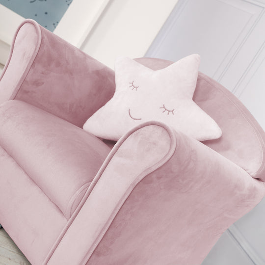 Poltrona per bambini 'Lil Sofa' con braccioli, comodo mini poltrona con rosa tessuto in velluto rivestito – Foto d'ambiente (2/10)