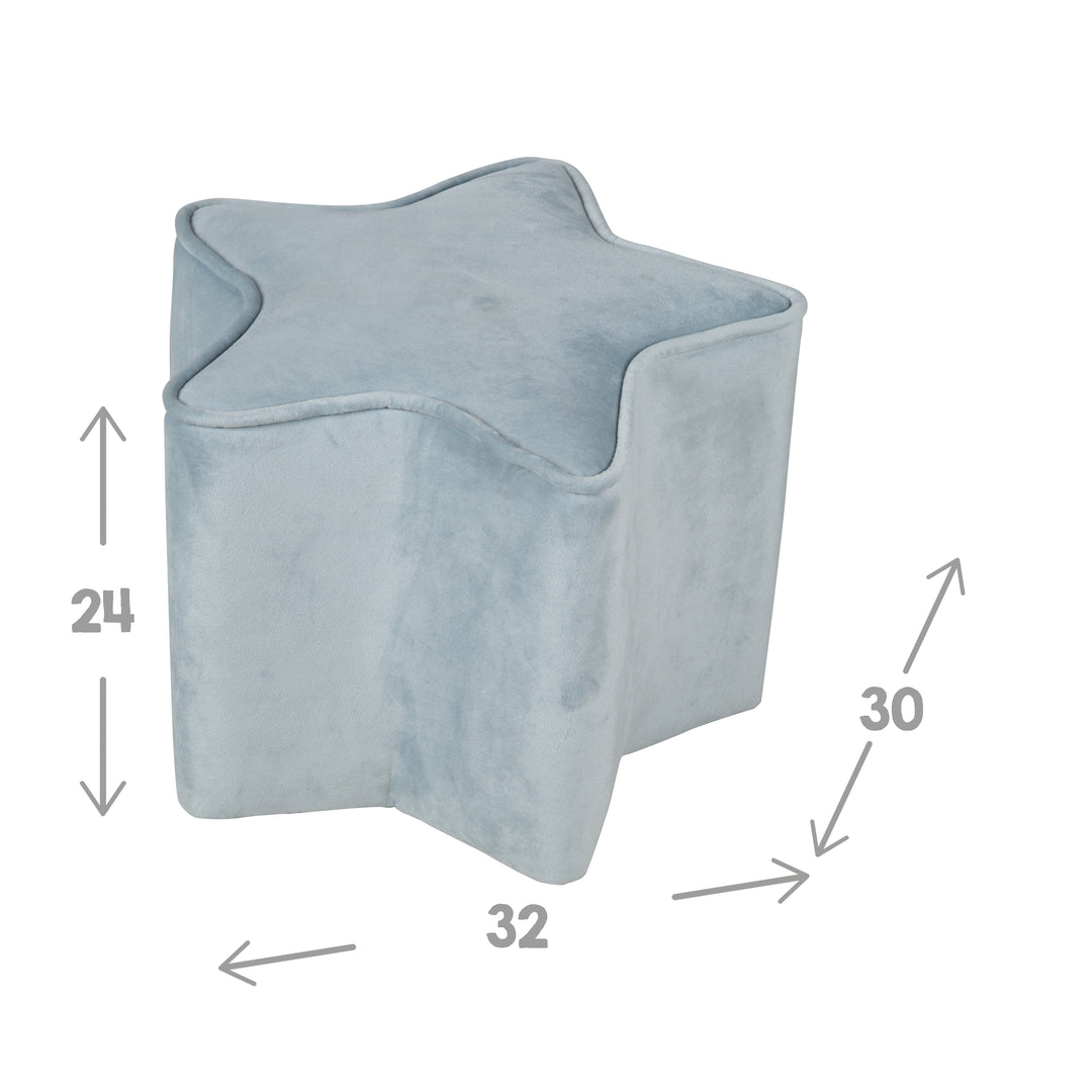 Kinderhocker in Sternform 'Lil Sofa', bequemer Hocker mit Samtstoff in Sky/Hellblau bezogen – Infografik (4/6)