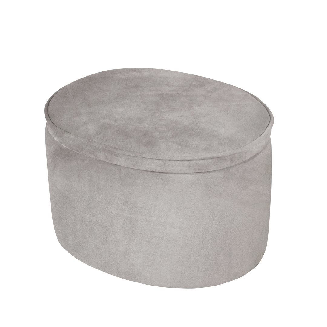 Kinderhocker mit Aufbewahrungsfunktion 'Lil Sofa', oval, bequemer Hocker mit grauem Samtstoff – Produktbild (4/9)