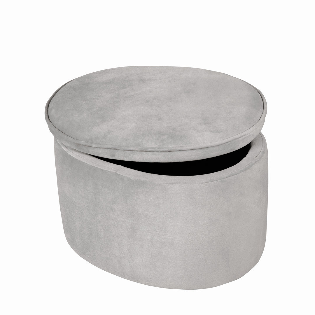 Kinderhocker mit Aufbewahrungsfunktion 'Lil Sofa', oval, bequemer Hocker mit grauem Samtstoff – Produktbild (1/9)