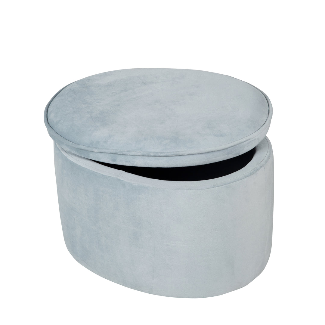 Kinderhocker mit Aufbewahrungsfunktion 'Lil Sofa', oval, bequem, mit Samtstoff, Sky/Hellblau – Produktbild (1/9)