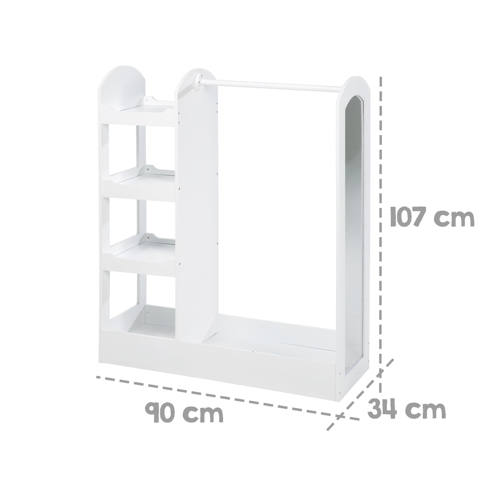 Appendiabiti con appendiabiti, scaffale, appendiabiti & grande specchio, in legno bianco laccato – Infografica (2/2)