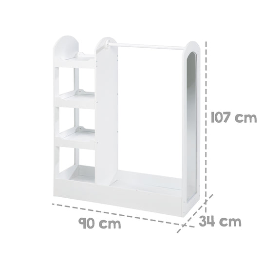 Appendiabiti con appendiabiti, scaffale, appendiabiti & grande specchio, in legno bianco laccato – Infografica (2/2)
