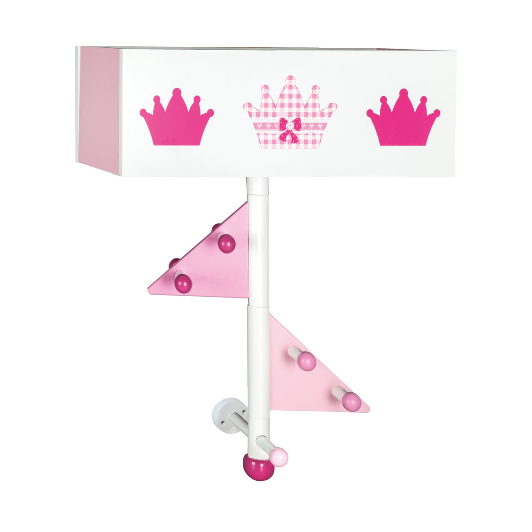 Kindergarderobe 'Krone' aus Holz - 9 Haken und 2 Fächern - Rosa lackiert / bedruckt – Freisteller (1/6)