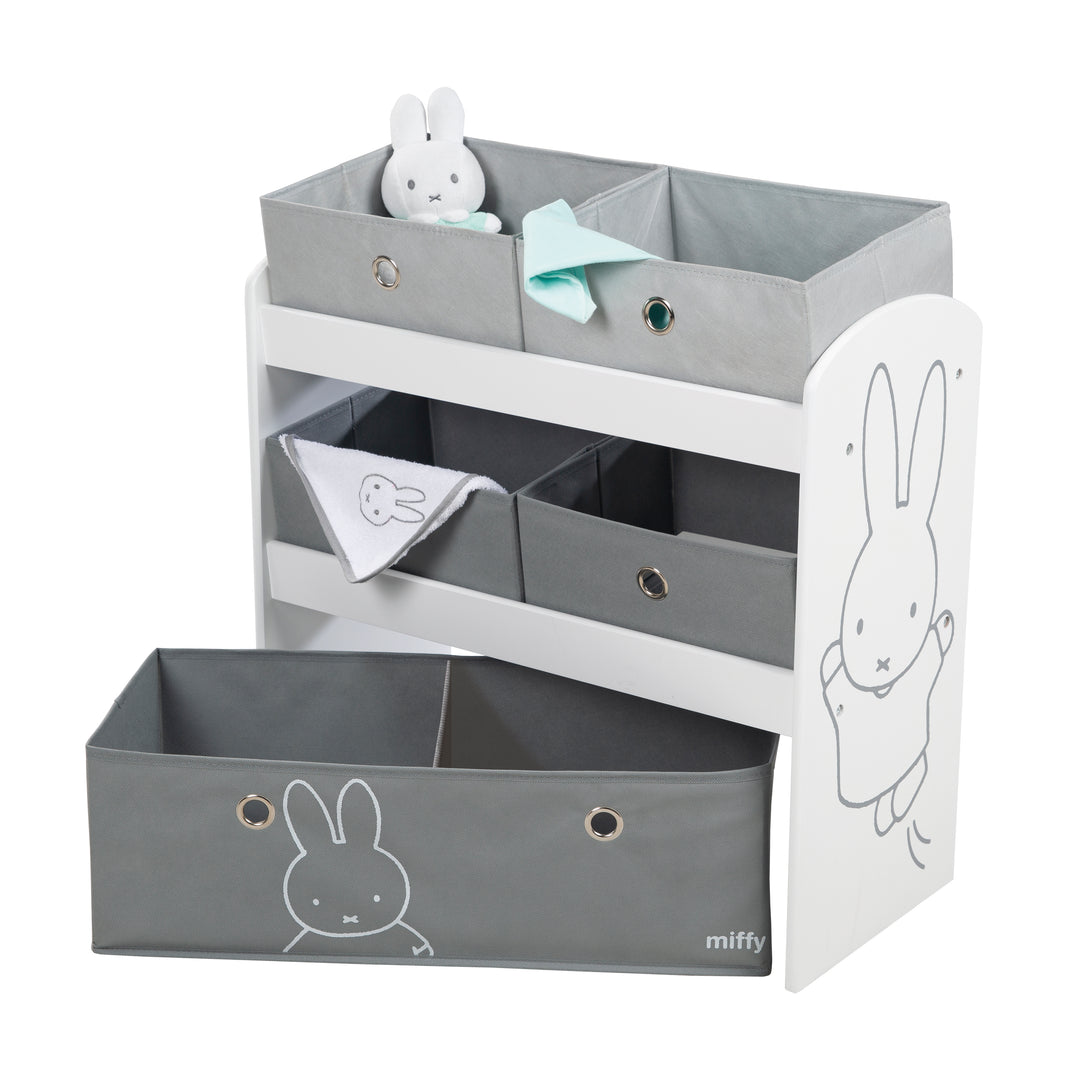 Spielregal 'miffy®', Spielzeugregal mit 5 Stoffboxen, Aufbewahrungsregal, für Jungen und Mädchen – Freisteller (1/8)