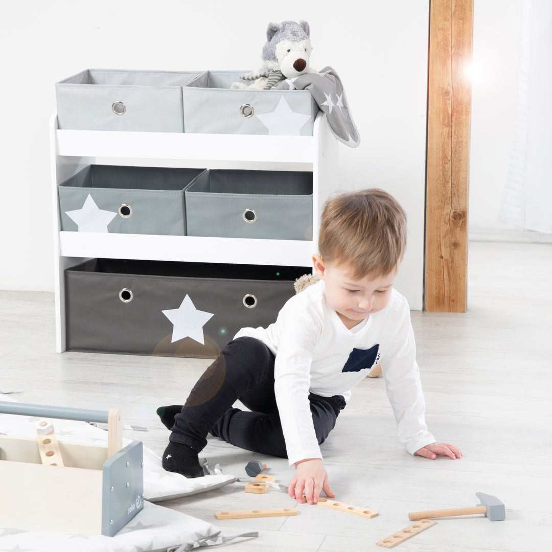 Play Shelf 'Stars', Toy Shelf with 5 Fabric Boxes, Storage Shelf, for Boys and Girls – Product Image (2/8)