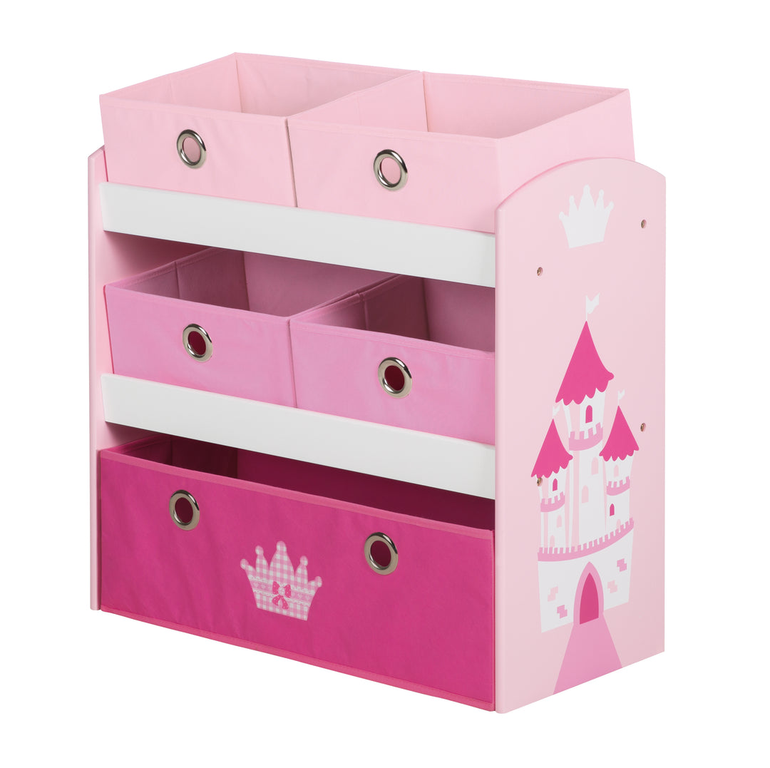 Spielregal 'Krone', Spielzeug- & Aufbewahrungs-Regal, inkl. 5 Stoffboxen rosa / pink – Produktbild (1/4)