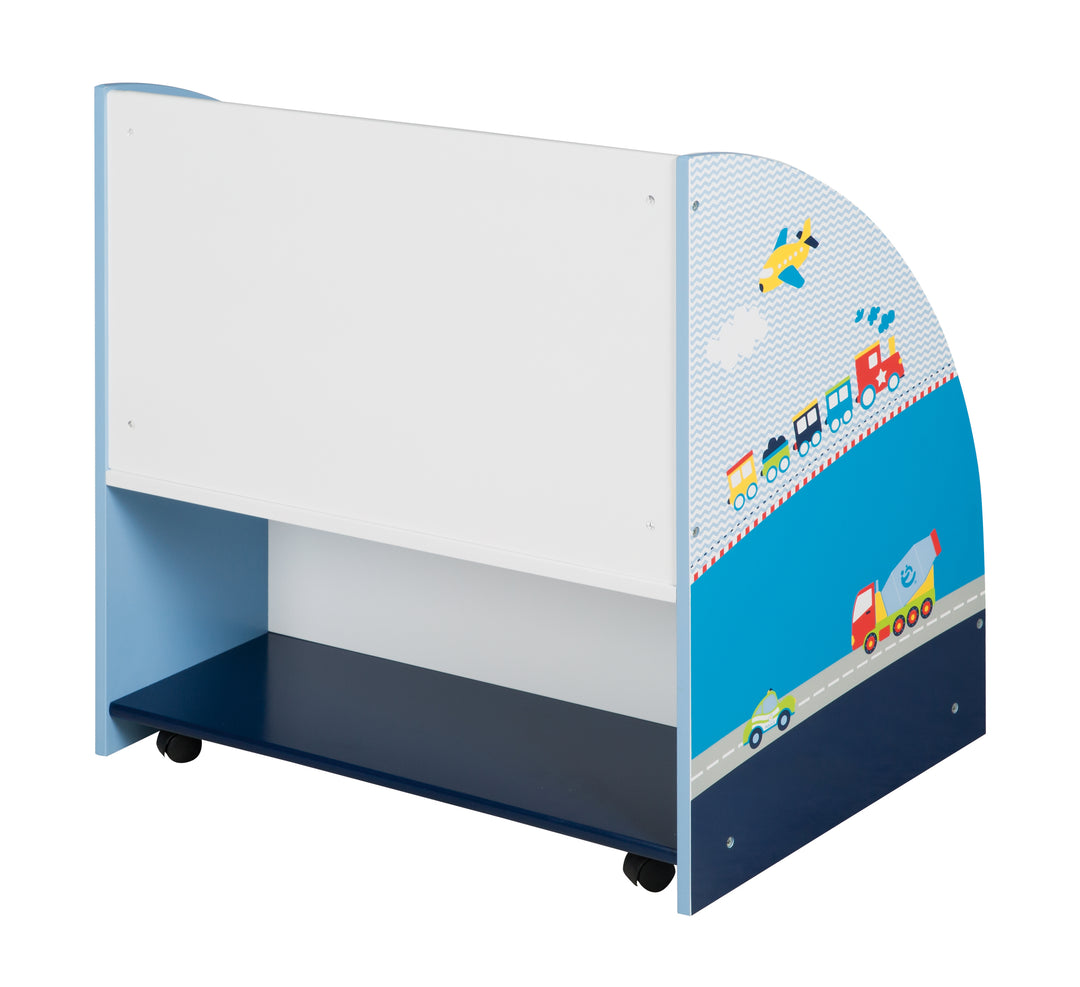 Kinderregal 'Rennfahrer', Spielregal fahrbar & drehbar mit Rollen, blau – Produktbild (4/6)