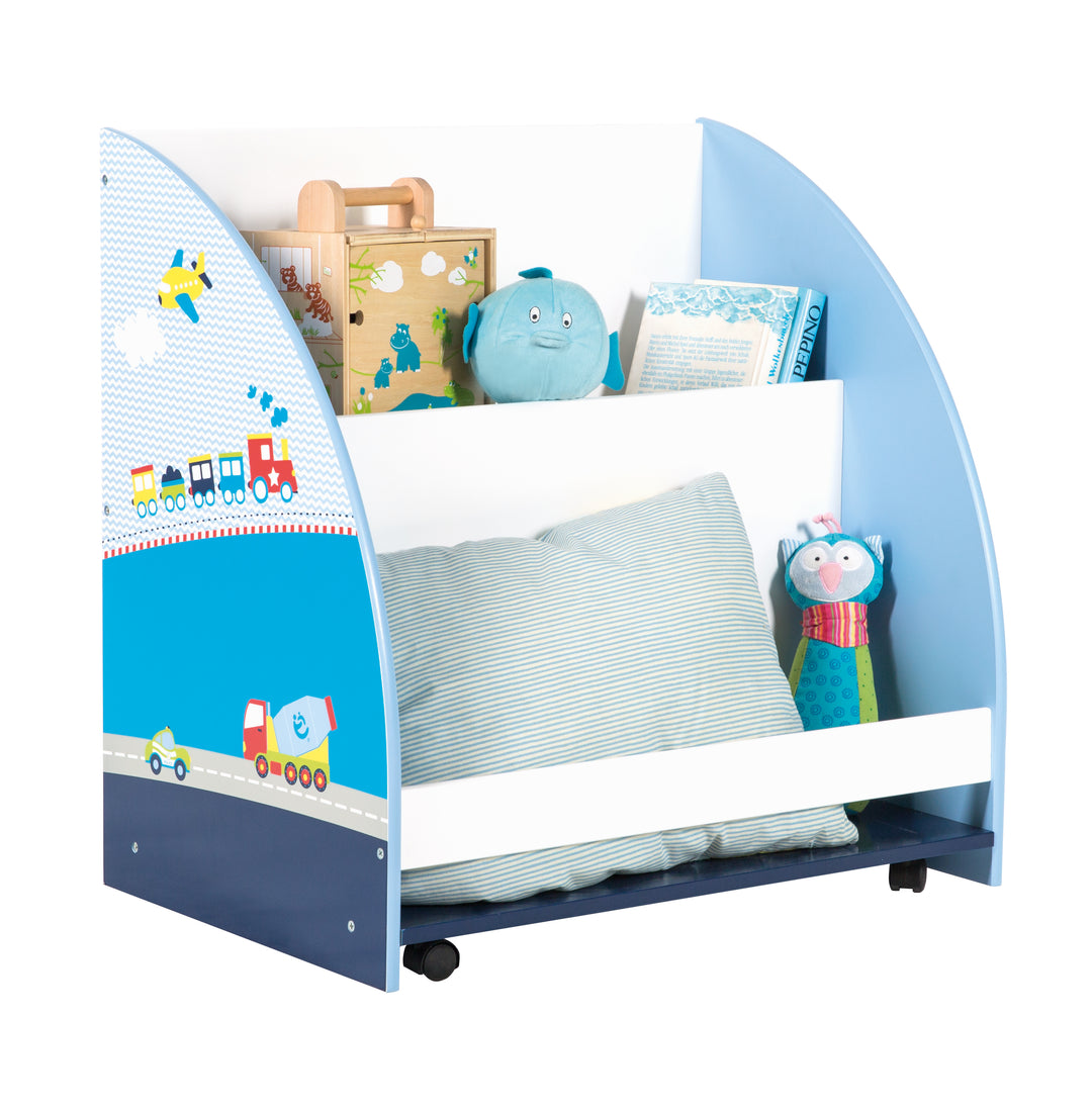 Kinderregal 'Rennfahrer', Spielregal fahrbar & drehbar mit Rollen, blau – Produktbild (2/6)
