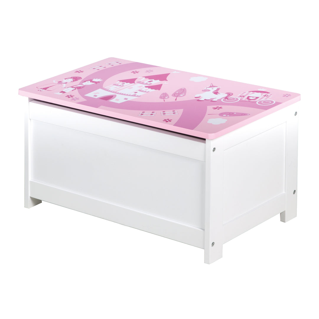 Spielzeugtruhe 'Krone', Sitz-& Aufbewahrungstruhe fürs Kinderzimmer, Truhenbank rosa / pink – Freisteller (1/6)