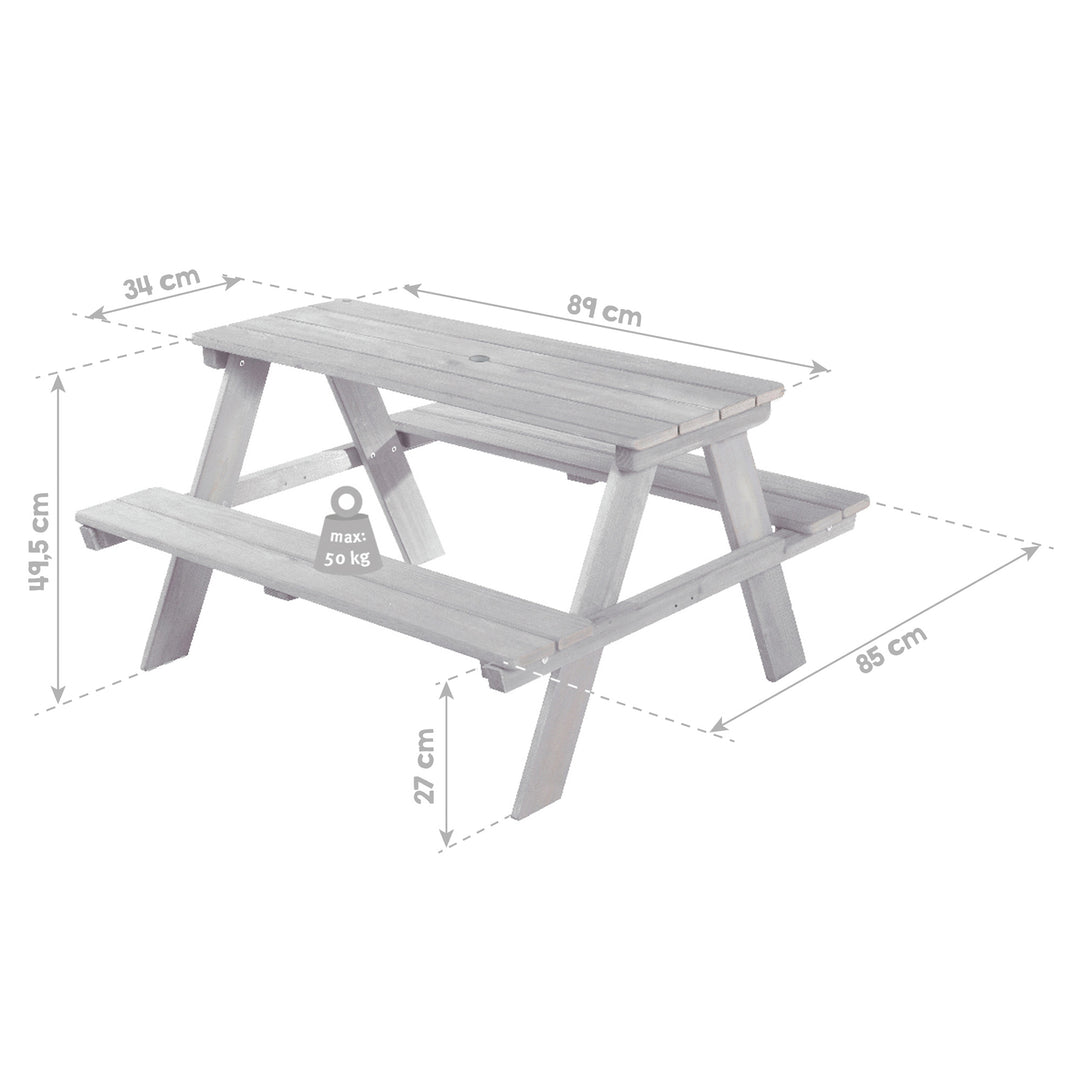 Children's Seating Set 'Outdoor+', Wetterfeste Seating Set 'Picknick for 4', Made of Solid Wood, Grey – Infographic (4/8)