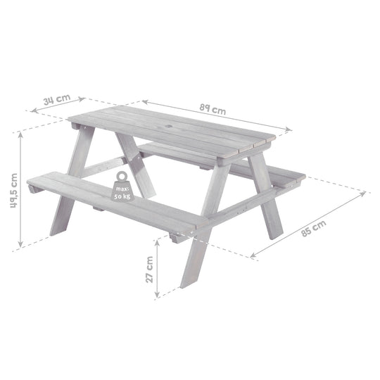Children's Seating Set 'Outdoor+', Wetterfeste Seating Set 'Picknick for 4', Made of Solid Wood, Grey – Infographic (4/8)